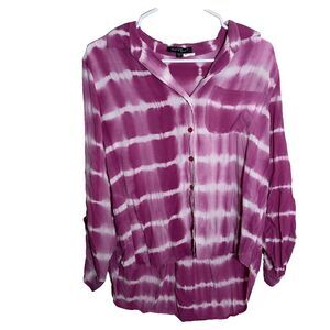 Velvet Heart Blouse Women's Large Purple Striped Tie Dye Button Up Collared